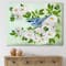 Designart - Little Blue Bird Sitting On A Branch of White Rose - Traditional Canvas Wall Art Print